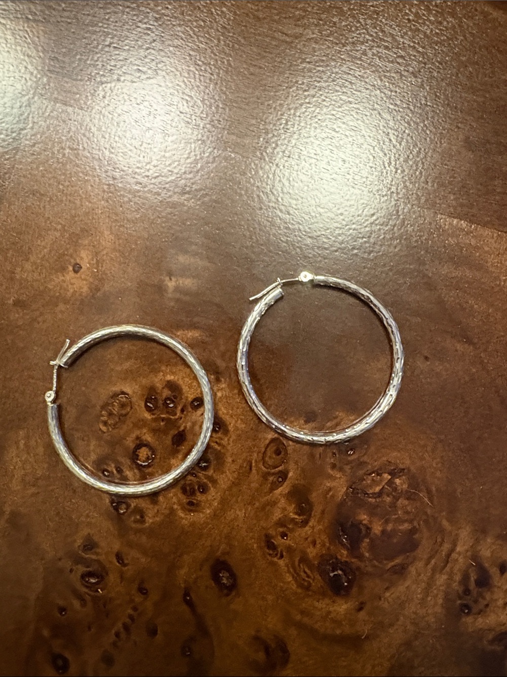 Silver Textured Hoop Earrings - Classic Women's Jewelry